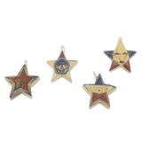 Nsruma Pride,'Four Sese Wood Star Ornaments in Red Blue and Beige'