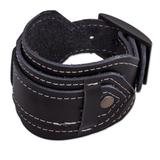 Rugged Black,'Artisan Crafted Black Leather Wristband Bracelet from Peru'