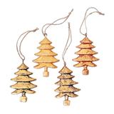 Golden Trees,'Four Gold Tone Albesia Wood Tree Ornaments from Bali'
