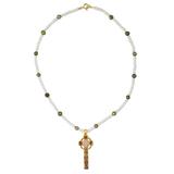 Faithful Soul in Pink,'Gold Plated Cultured Pearl Pink Cross Necklace from Thailand'