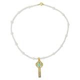 Faithful Soul in Aqua,'22k Gold Plated Cultured Pearl Aqua Cross Necklace'