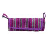 Amethyst Berry,'Handwoven Striped 100% Cotton Jewelry Case from Guatemala'