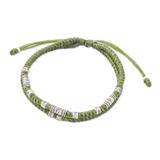 Double Luck in Olive,'Handmade Olive Cord Bracelet with 950 Silver Beads'