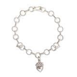 Divine Heart,'Religious Sterling Silver Heart Link Bracelet from Peru'