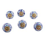 Blue Floral Vines,'Six Blue and White Floral Ceramic Cabinet Knobs'
