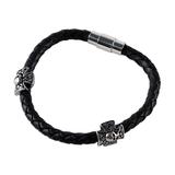 Midnight Rays,'Men's Braided Leather Bracelet with Stainless Steel Accents'