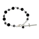 Etched Cross,'Onyx Hematite and 950 Silver Cross Bracelet from Thailand'