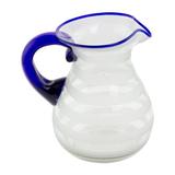 Refreshing,'Hand Blown Recycled Glass Pitcher Frosted Stripe Blue Accent'