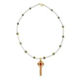 Faithful Soul in Red,'Gold Plated Cultured Pearl Red Cross Necklace from Thailand'