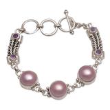 Wangi Trio,'Cultured Mabe Pearl and Amethyst Link Bracelet from Bali'