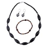 Mountain Lady,'Black Sterling Silver and Ceramic Jewelry Set from Peru'