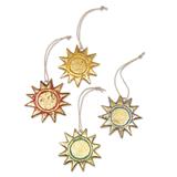 Sunny Holiday,'Four Gold Tone Albesia Wood Sun Ornaments from Bali'