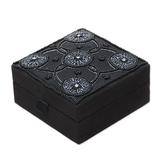 Midnight Blooms,'Handmade Black Cotton Beaded Jewelry Box from India'