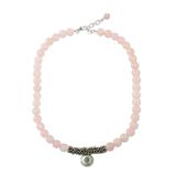 Rosy Charm,'Rose Quartz Beaded Necklace with Sterling Silver Om Pendant'