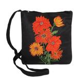 Vibrant Blossom,'Embroidered Floral Sling Handbag from India'