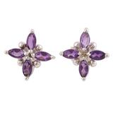 Gentian Blossom,'Floral Motif Amethyst Button Earrings from India'