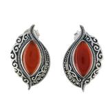 Ginger Sunrise,'Sterling Silver Orange Onyx and Marcasite Drop Earrings'