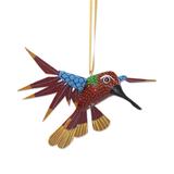 Fanciful Flutter in Red,'Copal Wood Red Multicolor Alebrije Hummingbird Ornament'
