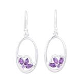 Petite Violet,'Handcrafted Amethyst Sterling Silver Oval Dangle Earrings'