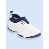 Men's Propet® Wash & Wear Leather and Suede Slip-Ons, White/Navy 14 Extra Wide
