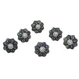 Flower Harmony in Grey,'Ceramic Cabinet Knobs Floral Grey (Set of 6) India'