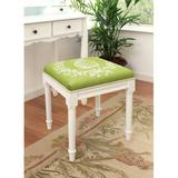 Bay Isle Home™ Huntwood Solid Wood Vanity Stool Linen/Wood/Upholstered in Green/Brown, Size 19.0 H x 17.0 W x 16.0 D in | Wayfair