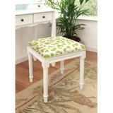 House of Hampton® Mulvihill Solid Wood Vanity Stool Linen/Wood/Upholstered in Green/Brown, Size 19.0 H x 17.0 W x 16.0 D in | Wayfair