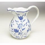 Charlton Home® Fiorini Floral Design Porcelain Pitcher Porcelain China/Ceramic in Blue/White, Size 8.5 H x 6.5 W in | Wayfair
