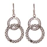 Sterling silver filigree dangle earrings, 'Looped in Antique'