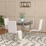 Wade Logan® Bardfield 4 - Person Dining Set Glass/Metal/Upholstered Chairs in White | Wayfair E6F25E12839948E5A5453C19A5579EE1