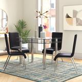 Wade Logan® Bardfield 4 - Person Dining Set Glass/Metal/Upholstered Chairs in Black | Wayfair 86CE062D64B2488EA23A582C3DA921C3