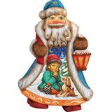 The Holiday Aisle® Fifield Santa Boy w/ Dog Ornament Figurine w/ Scenic Painting Derevo Collection Plastic in Blue/Brown/Gray | Wayfair