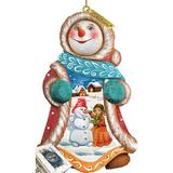 The Holiday Aisle® Fifield Snowy day Snowman Ornament Figurine w/ Scenic Painting Derevo Collection Wood in Brown/Gray | Wayfair