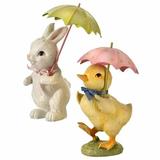 The Holiday Aisle® Burkart Easter Figure w/ Umbrella Resin in Brown/Yellow, Size 6.8 H x 4.3 W x 3.6 D in | Wayfair