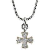 Sterling Silver, 18k Yellow Gold & Diamond Cross Pendant Necklace - Metallic - Effy Necklaces