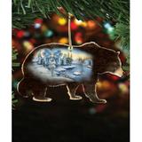 The Holiday Aisle® Winter Scenic Black Bear Hanging Shaped Ornament Wood in Blue/Brown, Size 5.0 H x 5.0 W x 1.0 D in | Wayfair
