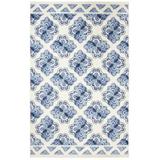 White Area Rug - Red Barrel Studio® Fedna Blue/Ivory Area Rug Polyester in White, Size 96.0 W x 0.32 D in | Wayfair