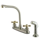 Kingston Brass Victorian Centerset Double Handle Kitchen Faucet W/ Side Spray in Gray/Yellow | Wayfair GKB719AXSP
