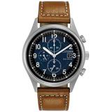 Men's Eco-drive Chronograph Brown Leather Strap Watch 42mm Ca0621-05l - Brown - Citizen Watches