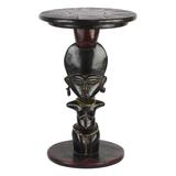 Feminine Figure,'Cedar Wood Accent Table with Recycled Glass Beads from Ghana'