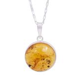 Honey Planet,'Circular Amber and Silver Pendant Necklace from Mexico'