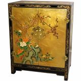 World Menagerie Camille Gold Leaf Lacquer Accent Cabinet Wood in Black/Brown/Red, Size 30.0 H x 24.0 W x 12.0 D in | Wayfair