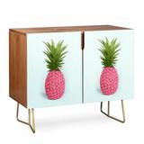 East Urban Home Paul Fuentes Pineapple Roses Credenza Wood in Brown/Pink, Size 31.0 H x 38.0 W x 20.0 D in | Wayfair