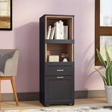 Wrought Studio™ Meaghan 1 Drawer Accent Cabinet Wood in Brown/Gray, Size 46.85 H x 15.75 W x 15.75 D in | Wayfair B71EA9E1BFDA4324A80C230E010D83C5