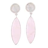 'Rose Quartz and Sterling Silver Marquise-Cut Dangle Earrings'