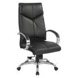 Top Grain Black Leather High Back Swivel Chair with Chrome Base