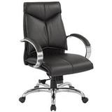 Top Grain Black Leather Mid Back Swivel Chair with Chrome Base