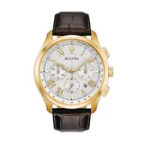 Bulova Men's Classic Wilton Leather Chronograph Watch - 97B169, Size: XL, Brown