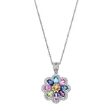 "Sterling Silver Gemstone Flower Pendant Necklace, Women's, Size: 18"", Multicolor"