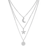 "Sterling Silver Cubic Zirconia Sun, Star & Moon Layered Necklace, Women's, Size: 17"", White"
